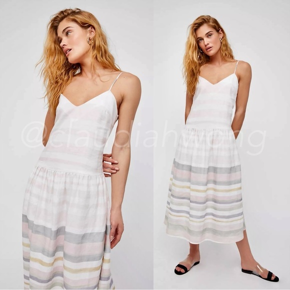 MARA HOFFMAN Drop Waist Linen Midi Slip Dress in Sage Multi White - Picture 8 of 8